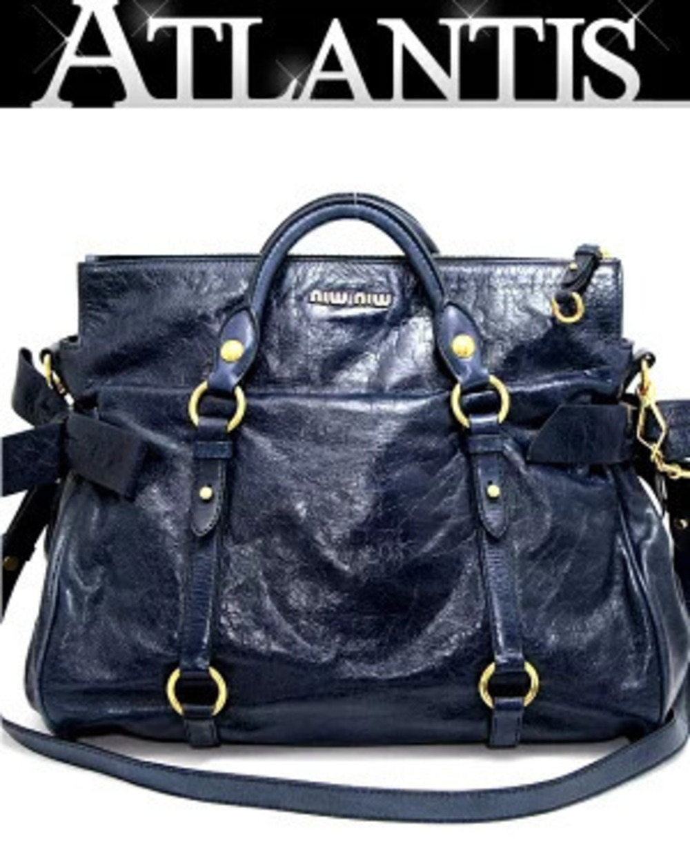 Miu Miu Side Ribbon Bag Leather Navy Blue